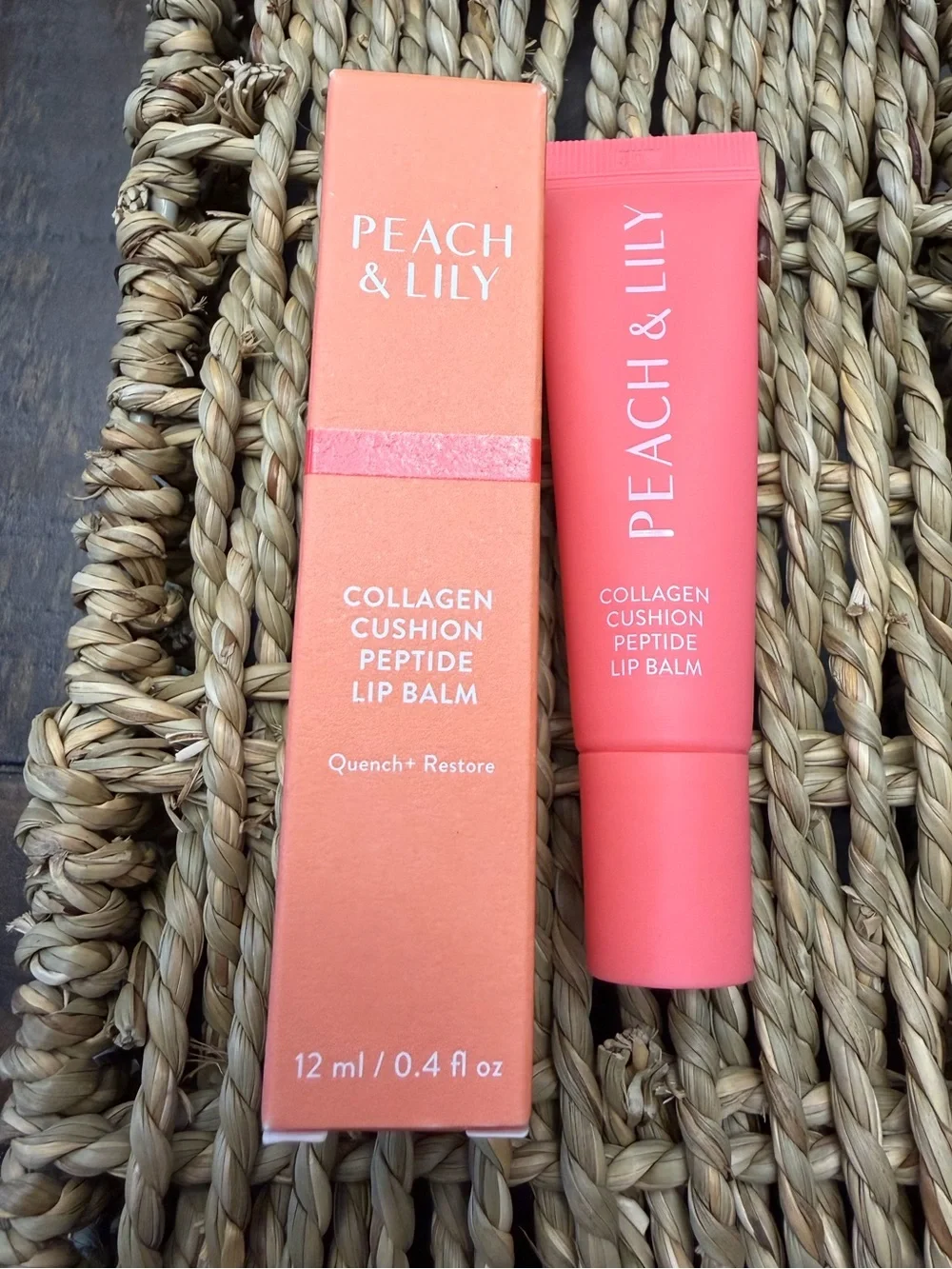 Peach & Lily Collagen Cushion Peptide Lip Balm Sheer Peach 12mL NIB